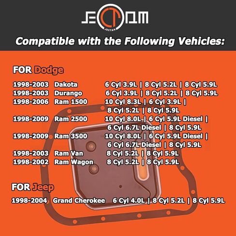 Automatic Transmission Filter And Gasket Kit 52118789 Compatible with 1998-2009 Dodge Dakota Durango Ram 1500 2500 3500 Van Wagon Jeep Grand Cherokee 42RE 44RE 46RE 47RE 48RE in Saudi Arabia