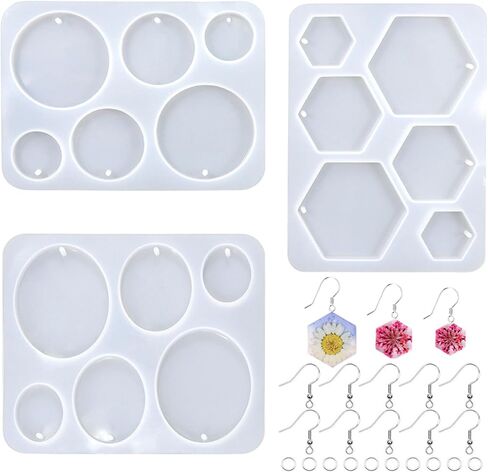 Ksheria Epoxy Resin Molds for Earrings, Pendants & Keychains - 3 Styles Silicone Molds + 10 Silver French Wire Hooks, DIY Jewelry Making Kit in Saudi Arabia