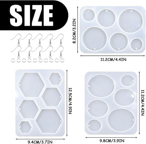 Ksheria Epoxy Resin Molds for Earrings, Pendants & Keychains - 3 Styles Silicone Molds + 10 Silver French Wire Hooks, DIY Jewelry Making Kit in Saudi Arabia