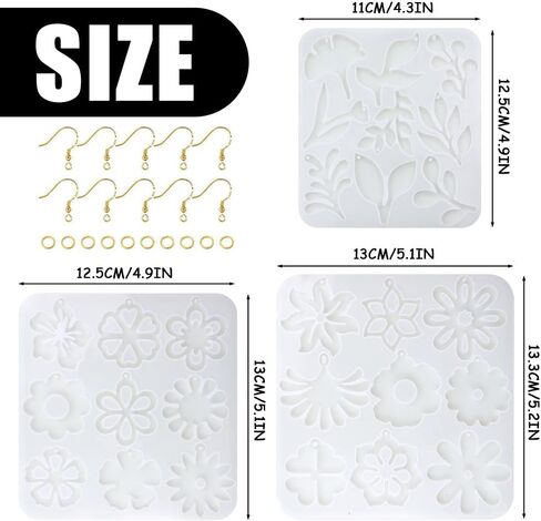Ksheria Epoxy Resin Molds for Earrings, Pendants & Keychains - 3 Styles Silicone Molds + 10 Silver French Wire Hooks, DIY Jewelry Making Kit in Saudi Arabia