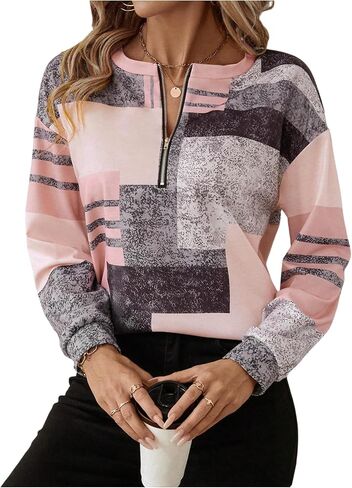 SOLY HUX Women's Color Block Printed Sweatshirt Half Zip Crew Neck Long Sleeve Casual Pullover Tops in Saudi Arabia