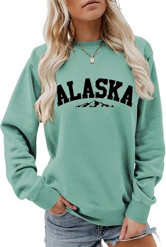Alaska Sweatshirt Retro Mountain Graphic Shirt Vintage Alaska Sweater Women Casual Crewneck Long Sleeve Pullover Tops in Saudi Arabia