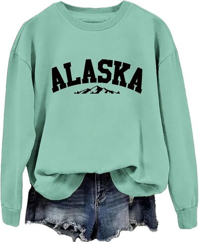 Alaska Sweatshirt Retro Mountain Graphic Shirt Vintage Alaska Sweater Women Casual Crewneck Long Sleeve Pullover Tops in Saudi Arabia