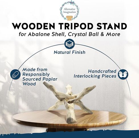 Alternative Imagination Wooden Tripod Stand - 8 Inch Display Stand For Home Decor, Abalone Shell, Crystal Ball and More in Kuwait