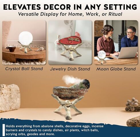 Alternative Imagination Wooden Tripod Stand - 8 Inch Display Stand For Home Decor, Abalone Shell, Crystal Ball and More in Kuwait