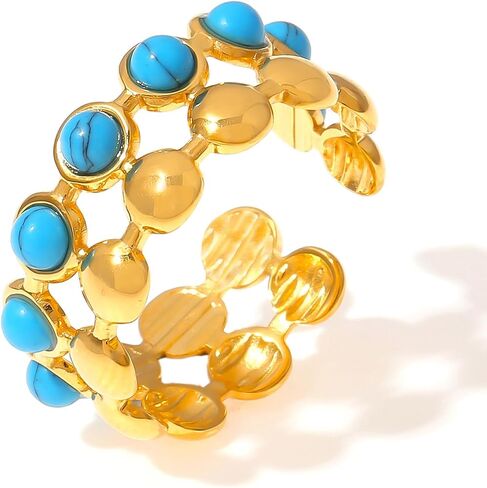LadayPoa Turquoise Statement Ring for Women, Adjustable 18k Gold Plated Western Rings, Boho Vintage Turquoise Jewelry for Women Cowgirl Gift in Saudi Arabia