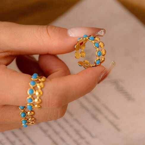LadayPoa Turquoise Statement Ring for Women, Adjustable 18k Gold Plated Western Rings, Boho Vintage Turquoise Jewelry for Women Cowgirl Gift in Saudi Arabia
