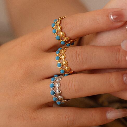 LadayPoa Turquoise Statement Ring for Women, Adjustable 18k Gold Plated Western Rings, Boho Vintage Turquoise Jewelry for Women Cowgirl Gift in Saudi Arabia