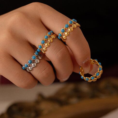 LadayPoa Turquoise Statement Ring for Women, Adjustable 18k Gold Plated Western Rings, Boho Vintage Turquoise Jewelry for Women Cowgirl Gift in Saudi Arabia