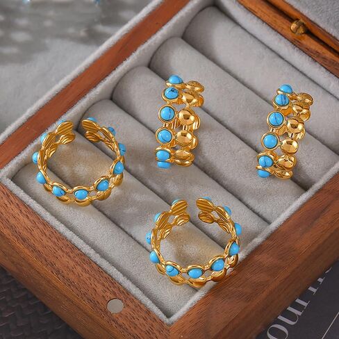 LadayPoa Turquoise Statement Ring for Women, Adjustable 18k Gold Plated Western Rings, Boho Vintage Turquoise Jewelry for Women Cowgirl Gift in Saudi Arabia