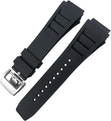 Rubber Watchband 20mm 25mm for Richard Spring Bar Silicone Mille Sport Watch Strap Soft Waterproof Wristband (Color : Black fold Buckle, Size : 20mm) in Saudi Arabia
