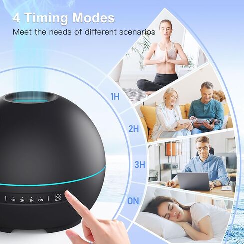 Essential Oil Diffuser for Home - 200ml Aromatherapy Diffuser Humidifier with 4 Timers & 7 Colors Night Lights, 20dB Quiet Working for 10 Hours, Waterless Auto-Off in Saudi Arabia