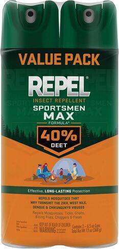 Repel Insect Repellent Sportsman Max Formula (2 Count), Repel Mosquitoes Ticks and Gnats, Long-Lasting Protection, 40% DEET (Aerosol Spray) 6.5 fl Ounce in Saudi Arabia