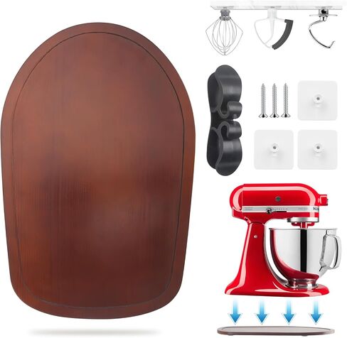 Sliding Mat for Kitchen aid 4.5-5 Qt Stand Mixer with 1Pc Cord Organizer and 3Pcs Attachment Holder for Kitchen Appliance Slider Counter, Moving Tray (Bamboo, Natural) in Kuwait