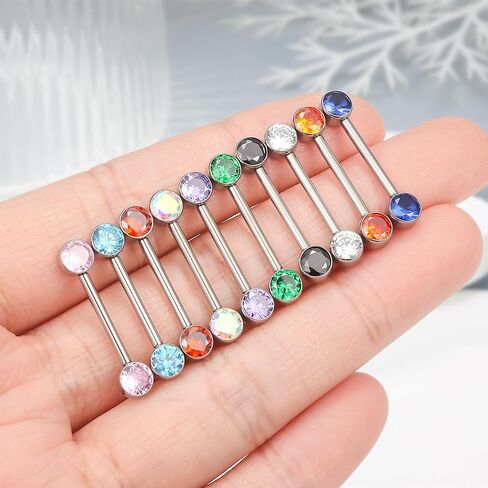 Ruifan Titanium Internally Threaded Nipple Piercing Jewelry Ring Jeweled Round Cubic Zirconia Tongue Rings Straight Barbell Body Piercing Jewelry for Women Men 14G 14MM With Straight Piercing Taper in Saudi Arabia