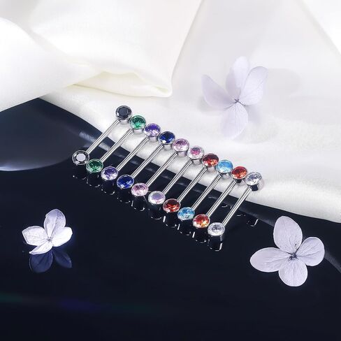 Ruifan Titanium Internally Threaded Nipple Piercing Jewelry Ring Jeweled Round Cubic Zirconia Tongue Rings Straight Barbell Body Piercing Jewelry for Women Men 14G 14MM With Straight Piercing Taper in Saudi Arabia
