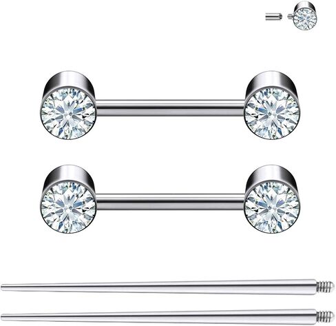 Ruifan Titanium Internally Threaded Nipple Piercing Jewelry Ring Jeweled Round Cubic Zirconia Tongue Rings Straight Barbell Body Piercing Jewelry for Women Men 14G 14MM With Straight Piercing Taper in Saudi Arabia