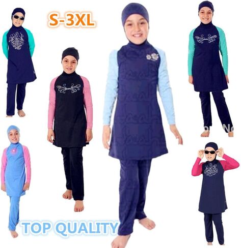 Shuobeiter Girls Muslim Burkini Swimsuit الأكمام الطويلة والسروال - مجموعة متواضعة تغطية كاملة السباحة UPF 50+ حماية من أشعة الشمس in Kuwait