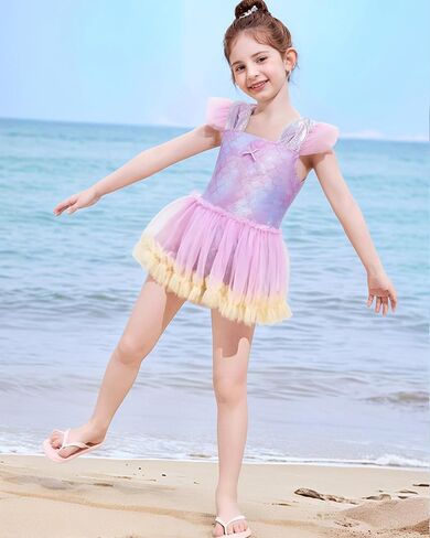 Girls One Piece Swimsuits Quick Dry Beach Swimwear Cute Toddler Swimsuits Ruffle Bathing Suits for 4-12 Years in Saudi Arabia