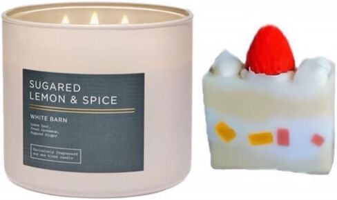 عام Lemon & Spice -Barnbath White Barnbath/Body Works -3 شمعة معطرة 14.5 أوقية حروق 25-45 ساعة وصابون كعكة الفراولة (3 فتيل ، ليمون وتوابل ساذج) in Kuwait