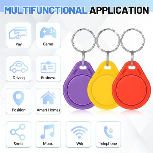 100 Pcs NFC Tags Keytags NFC Key Fob Keychain Business Card Commercial Access Cards Chip Digital Programmable 504 Bytes Memory, Compatible with Android & Iphonem, Black in Kuwait