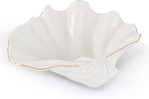 White Large Shell Bowl Decorative – 11" Ceramic Clam Shell Dish for Home Decor, Coastal Large Sea Shell Bowl for Bathroom Vanity, Entryway, or Dresser, Jewelry Holder, Key Tray, Fruit Bowl in Kuwait