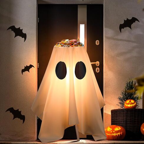 39 Inches Halloween Ghost Candy Bowl Stand Lighted Large Witches Ghost Cauldron Pot Trick Treat Lighted Candy Holder Bucket for Halloween Front Door Porch Outdoor Indoor Decor in Saudi Arabia