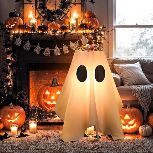 39 Inches Halloween Ghost Candy Bowl Stand Lighted Large Witches Ghost Cauldron Pot Trick Treat Lighted Candy Holder Bucket for Halloween Front Door Porch Outdoor Indoor Decor in Saudi Arabia