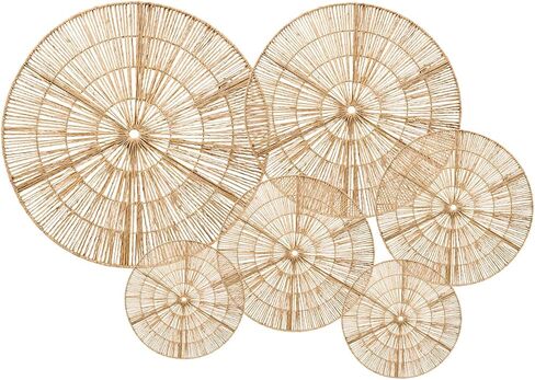 Laquedecraft Boho Wicker Rattan Plate Basket for Décor Hanging Wall | مزرعة كبيرة منسوجة من المنسوجة البوهيمية البوهيمي باكيت شنقا للمنزل الزخرفي ، غرفة النوم ، غرفة المعيشة ، المطبخ ، الحمام (كلاسيكي ، طبيعي ، مجموعة من 6) in Kuwait