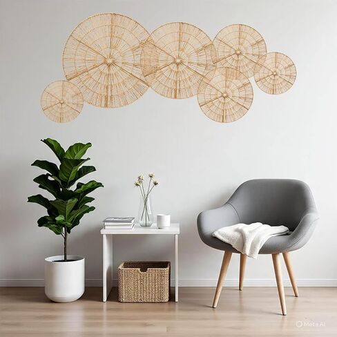 Laquedecraft Boho Wicker Rattan Plate Basket for Décor Hanging Wall | مزرعة كبيرة منسوجة من المنسوجة البوهيمية البوهيمي باكيت شنقا للمنزل الزخرفي ، غرفة النوم ، غرفة المعيشة ، المطبخ ، الحمام (كلاسيكي ، طبيعي ، مجموعة من 6) in Kuwait