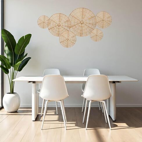 Laquedecraft Boho Wicker Rattan Plate Basket for Décor Hanging Wall | مزرعة كبيرة منسوجة من المنسوجة البوهيمية البوهيمي باكيت شنقا للمنزل الزخرفي ، غرفة النوم ، غرفة المعيشة ، المطبخ ، الحمام (كلاسيكي ، طبيعي ، مجموعة من 6) in Kuwait