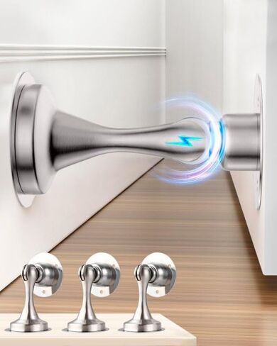 Door Stoppers Magnetic Doors Stop, Door Catch 3 Pack Stainless Steel Magnet Door Stopper for Wall Bottom of Door Holder Open, No Drill Stronger Double Sided Tape Adhesive & Screws Apartment Essentials in Saudi Arabia