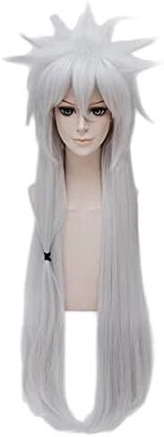 jiraiya wig long Silver Heat Resistant Hair Hair Coftion Asse Party Case + Cap ، OneSize ، as Show in Saudi Arabia