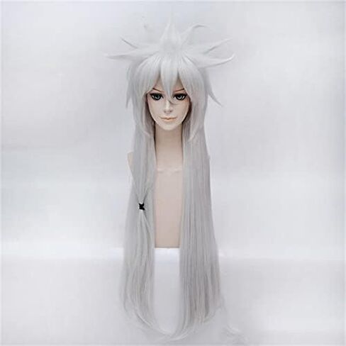 jiraiya wig long Silver Heat Resistant Hair Hair Coftion Asse Party Case + Cap ، OneSize ، as Show in Saudi Arabia