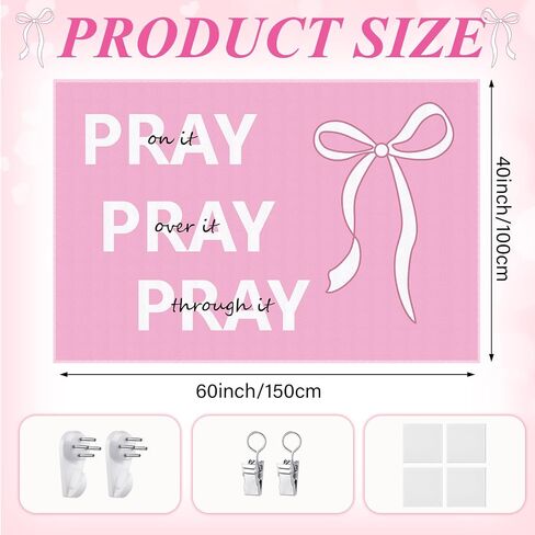 Hunnmingre Coquette Pink Bow Christian Tapestry Pink Inspirational Preppy Tapestry Wall Decord هدايا مسيحية نصلي على ذلك in Saudi Arabia