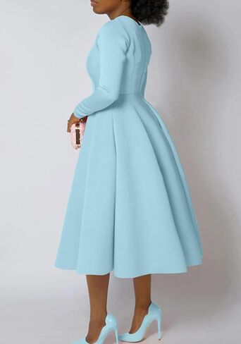 LAJIOJIO Women's Vintage Cocktail Dresses,Elegant Round Neck Long Sleeve Church Evening Dress with Pockets in Saudi Arabia