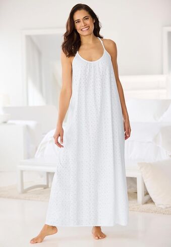 Dreams & Co. Plus Size Breezy Eyelet Knit Long Nightgown in Kuwait