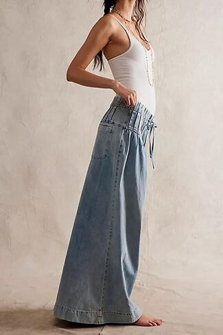 Yoeasy Womens Mid Rise Wide Legens Saltring Complatring فضفاضة سراويل جينز سراويل جينز فقيرة in Saudi Arabia