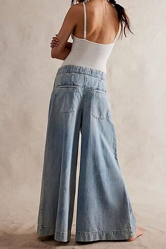Yoeasy Womens Mid Rise Wide Legens Saltring Complatring فضفاضة سراويل جينز سراويل جينز فقيرة in Saudi Arabia