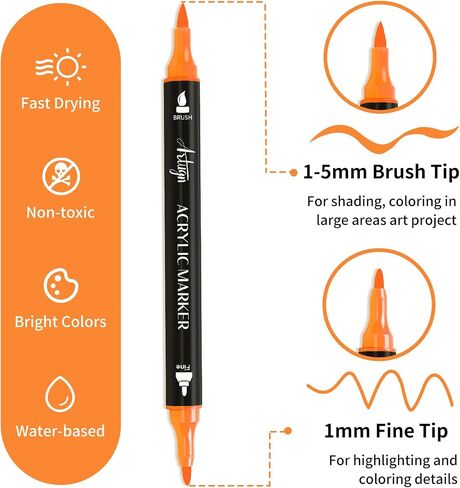 60 Colors Acrylic Paint Markers, Automatic Ink Control System with Soft Brush Tip for Rock Painting, Canvas, Wood, Glass, Metal, Ceramic, Calligraphy, Card Making, DIY Crafts in Kuwait