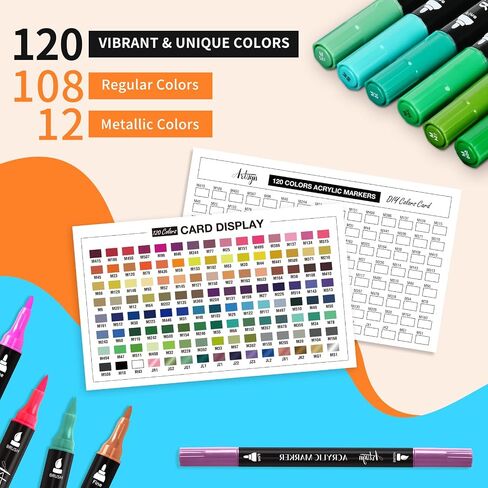60 Colors Acrylic Paint Markers, Automatic Ink Control System with Soft Brush Tip for Rock Painting, Canvas, Wood, Glass, Metal, Ceramic, Calligraphy, Card Making, DIY Crafts in Kuwait