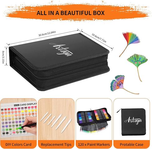60 Colors Acrylic Paint Markers, Automatic Ink Control System with Soft Brush Tip for Rock Painting, Canvas, Wood, Glass, Metal, Ceramic, Calligraphy, Card Making, DIY Crafts in Kuwait