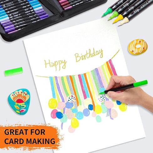 60 Colors Acrylic Paint Markers, Automatic Ink Control System with Soft Brush Tip for Rock Painting, Canvas, Wood, Glass, Metal, Ceramic, Calligraphy, Card Making, DIY Crafts in Kuwait