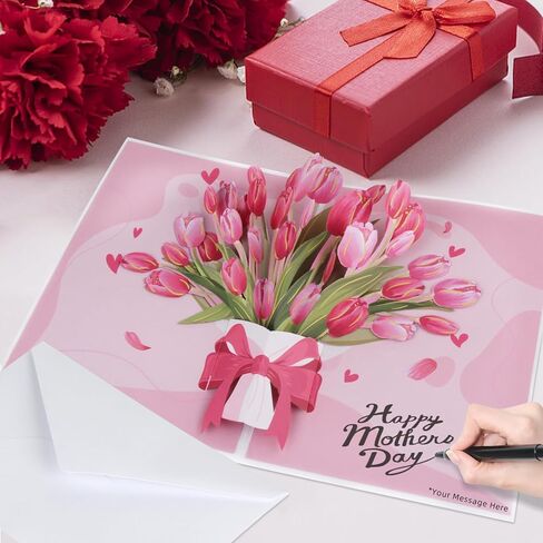 XTF2015 Mother's Day Pop Up Card 'LOVE YOU MOM' 3D Flower Greeting Card, Thanksgiving Day & Happy Mothers Day Gifts Card, Light & Music 3D Greeting Cards with Envelope and Note Tag in Kuwait