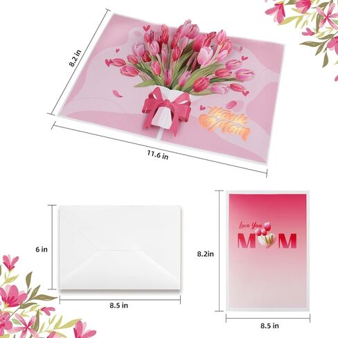XTF2015 Mother's Day Pop Up Card 'LOVE YOU MOM' 3D Flower Greeting Card, Thanksgiving Day & Happy Mothers Day Gifts Card, Light & Music 3D Greeting Cards with Envelope and Note Tag in Kuwait