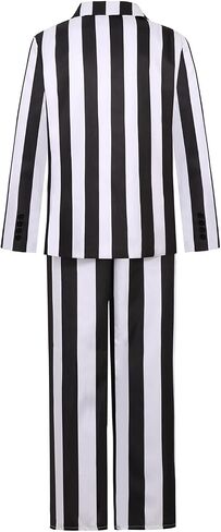 IBQ Black and White Striped Suit Adult Halloween Costumes Men Scary 80s Horror Movie Character Cosplay Outfit with Wig Shirt in Kuwait