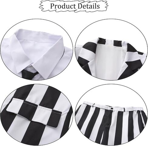 IBQ Black and White Striped Suit Adult Halloween Costumes Men Scary 80s Horror Movie Character Cosplay Outfit with Wig Shirt in Kuwait
