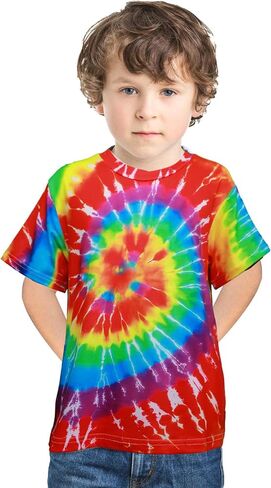 Retro 60s 70s Hippie Boys Costume Set 4Pcs Disco Party Outfit with Tie-Dye Shirt, Peace Necklace for Kids Ages 4-12 Years in Saudi Arabia