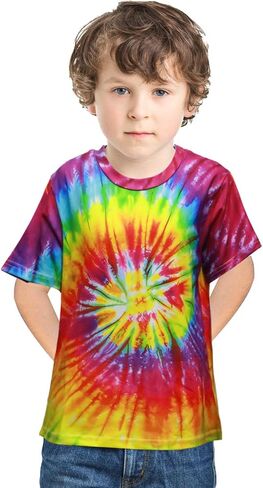 Retro 60s 70s Hippie Boys Costume Set 4Pcs Disco Party Outfit with Tie-Dye Shirt, Peace Necklace for Kids Ages 4-12 Years in Saudi Arabia
