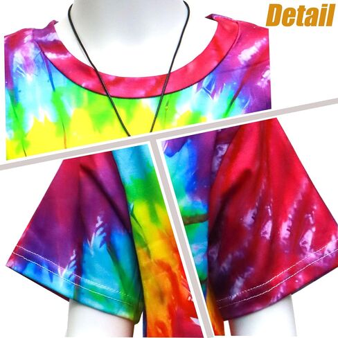 Retro 60s 70s Hippie Boys Costume Set 4Pcs Disco Party Outfit with Tie-Dye Shirt, Peace Necklace for Kids Ages 4-12 Years in Saudi Arabia